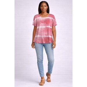 Avenue Tie Dye Blouse Women Size 14 Pink White Short Sleeve Flowy Top